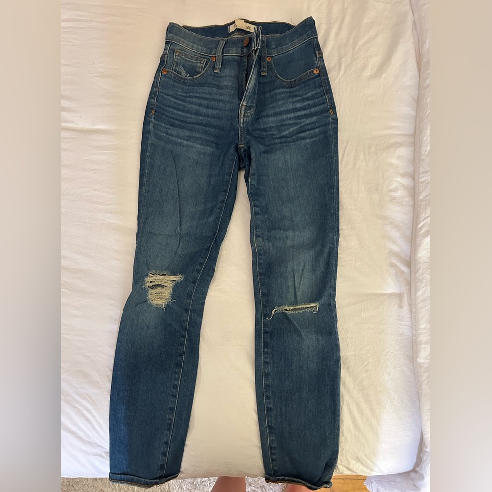 Madewell Blue Skinny Jeans with Distressed Details